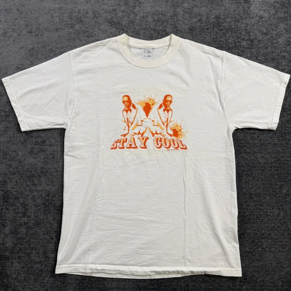 1K01 Clothing Stay Cool Graphic TShirt Mens Medium White Cotton Retro Streetwear